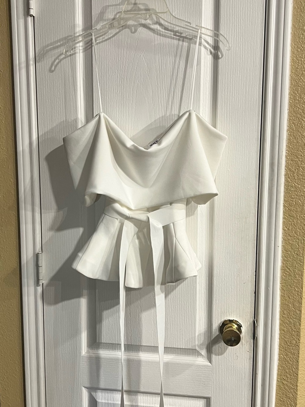 White Draped Peplum Tie-Waist Cami Top